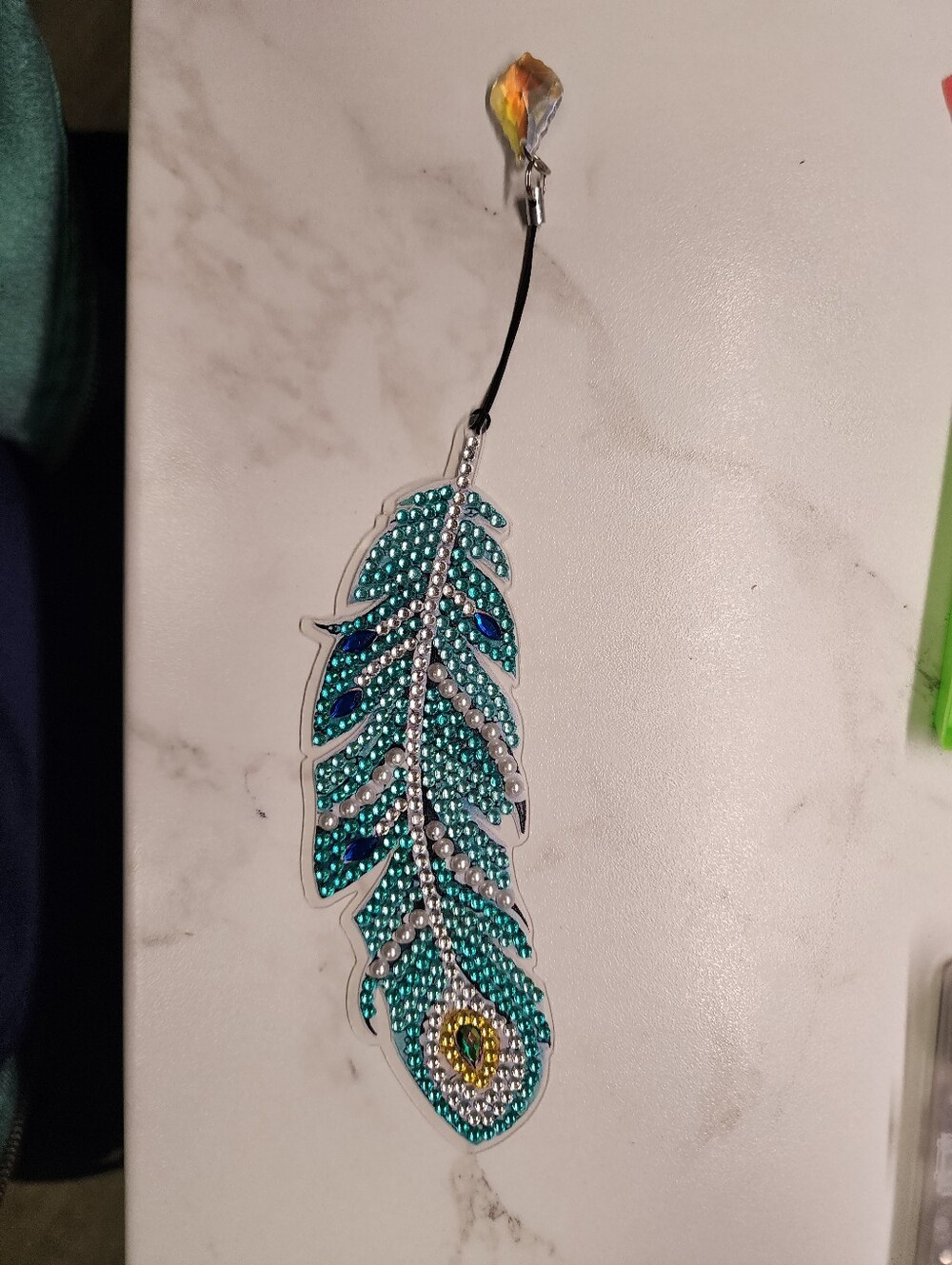 Sparkling Teal Feather Bookmark